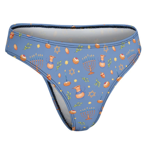 Hanukkah-Women's-Thong-Cornflower-Blue-Product-Side-View