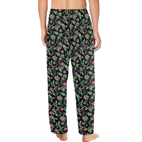 Jungle-Flower-Mens-Pajama-Black-Pink-Model-Back-View