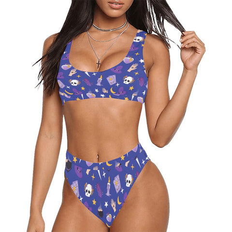 Witch-Core-Womens-Bikini-Set-Dark-Blue-Model-Front-View