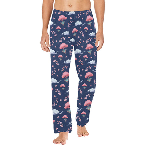 Sakura-Tree-Mens-Pajama-Dark-Blue-Model-Front-View