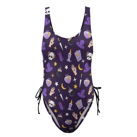 Witch-Core-Women's-One-Piece-Swimsuit-Dark-Purple-Product-Front-View
