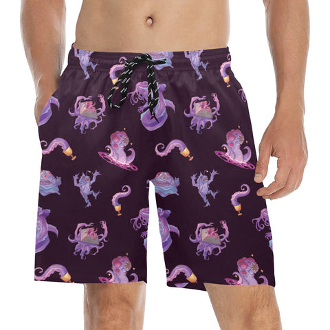 Eldritch-Horror-Men's-Swim-Trunks-Midnight-Purple-Model-Front-View