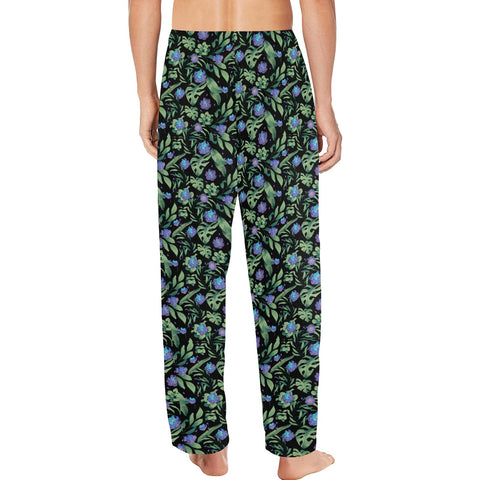 Jungle-Flower-Mens-Pajama-Black-Purple-Model-Black-View
