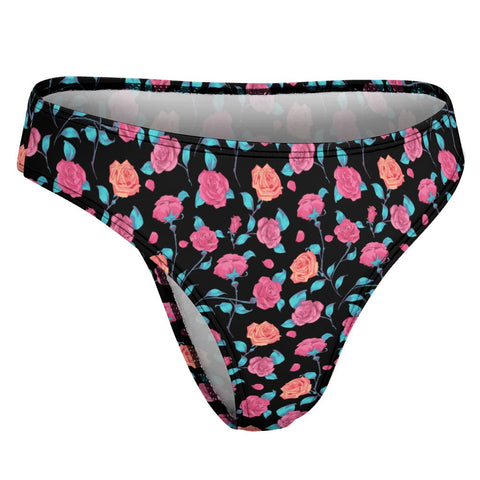 Painted-Roses-Womens-Thong-Black-Product-Side-View
