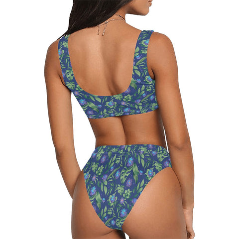 Jungle-Flower-Womens-Bikini-Set-Blue-Purple-Model-Back-View