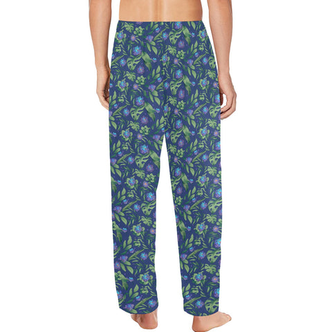 Jungle-Flower-Mens-Pajama-Blue-Purple-Model-Back-View