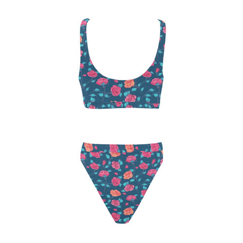 Painted-Roses-Womens-Bikini-Set-Blue-Back-View