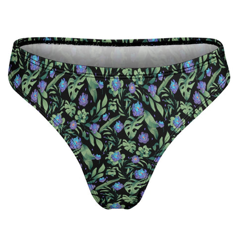 Jungle-Flower-Womens-Thong-Black-Purple-Product-Back-View