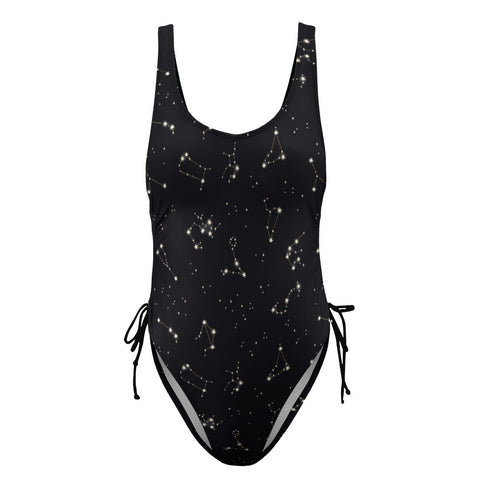 Astrology-Women's-One-Piece-Swimsuit-Black-Product-Front-View