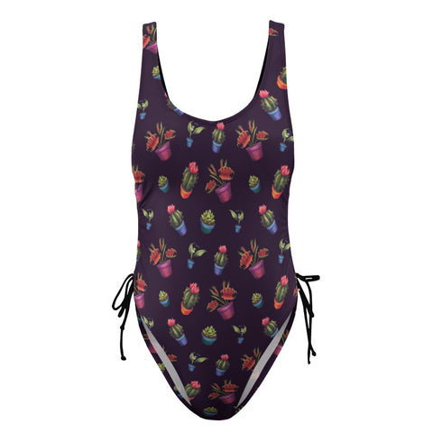 House-Plant-Womens-One-Piece-Swimsuit-Dark-Purple-Product-Front-View