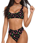 Strawberry-Womens-Bikini-Set-Black-Model-Front-View