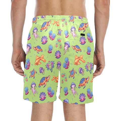 Sea-Life-Mens-Swim-Trunks-Lime-Green-Model-Back-View