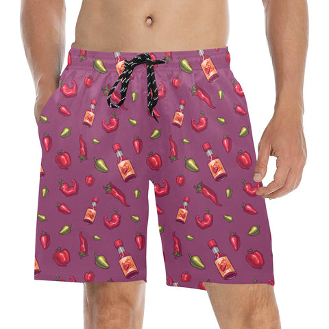Spicy-Mens-Swim-Trunks-Magenta-Model-Front-View