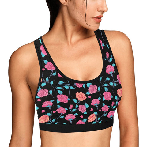 Painted-Roses-Womens-Bralette-Black-Model-Side-View