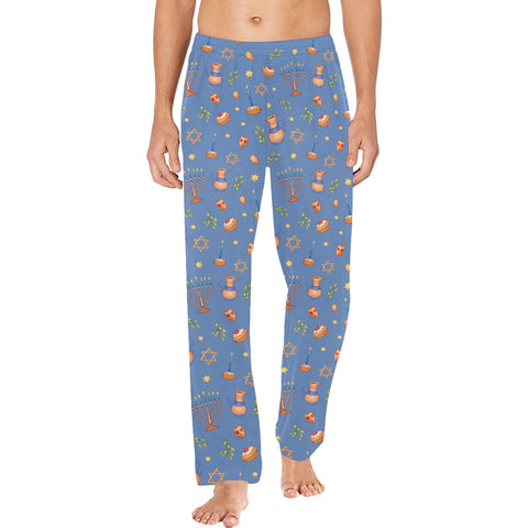 Hanukkah-Mens-Pajama-Cornflower-Blue-Model-Front-View