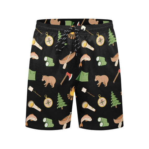 Camping-Men's-Swim-Trunks-Black-Front-View