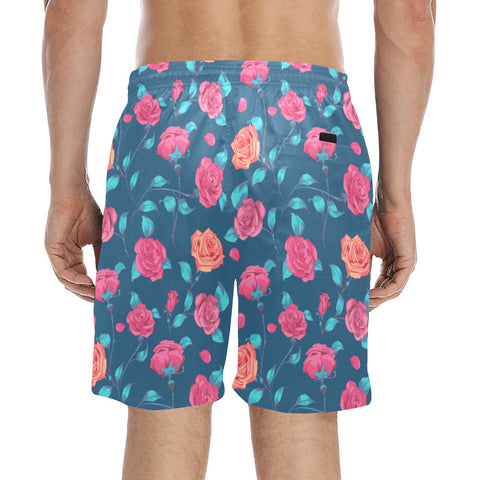 Painted-Roses-Mens-Swim-Trunks-Blue-Model-Back-View