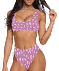 Retro-Ghost-Womens-Bikini-Set-Pink-Model-Front-View