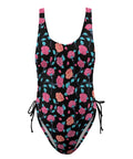 Painted-Roses-Women's-One-Piece-Swimsuit-Black-Product-Front-View