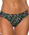 Jungle-Flower-Womens-Thong-Black-Pink-Model-Front-View