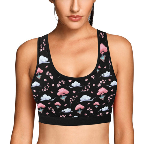 Sakura-Tree-Womens-Bralette-Black-Model-Front-View