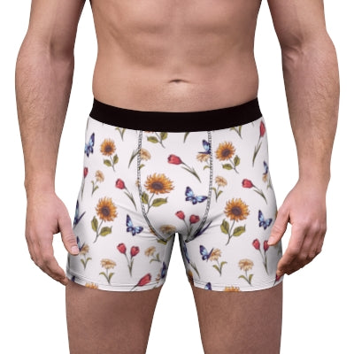 Summer-Garden-Men's-Boxer-Briefs-Floral-White-Model-Frontal-View