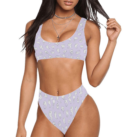 Retro-Ghost-Womens-Bikini-Set-Lavender-Model-Front-View