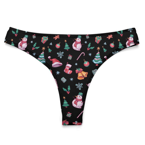 Christmas-Women's-Thong-Black-Product-Front-View