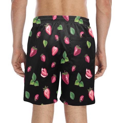Strawberry-Mens-Swim-Trunks-Black-Model-Back-View