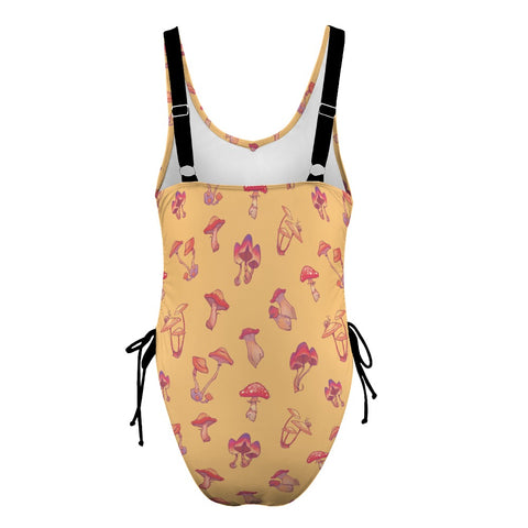 Mushroom-Womens-One-Piece-Swimsuit-Yellow-Product-Back-View