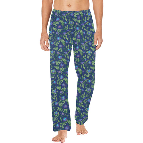 Jungle-Flower-Mens-Pajama-Blue-Purple-Model-Front-View