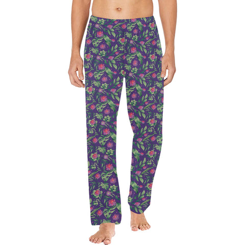 Jungle-Flower-Mens-Pajama-Purple-Pink-Model-Front-View