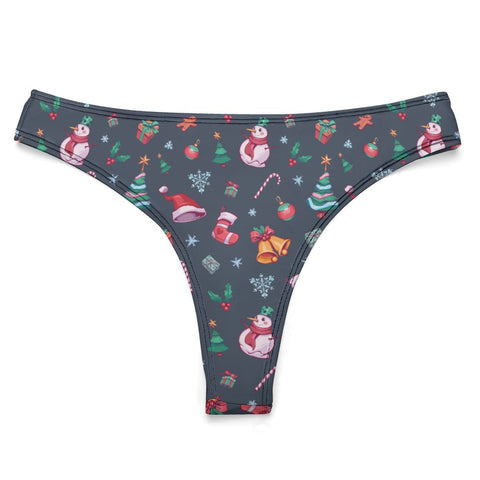 Christmas-Women's-Thong-Grey-Blue-Product-Front-View