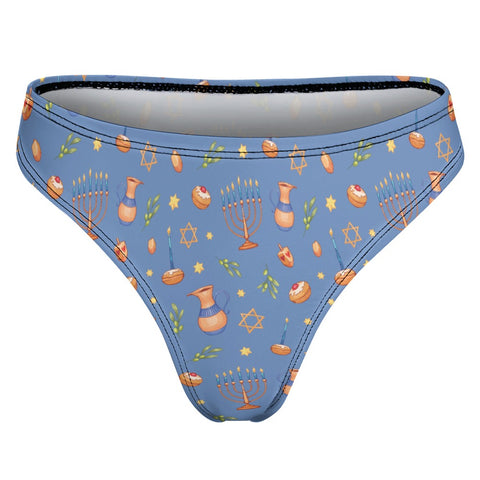 Hanukkah-Women's-Thong-Cornflower-Blue-Product-Back-View