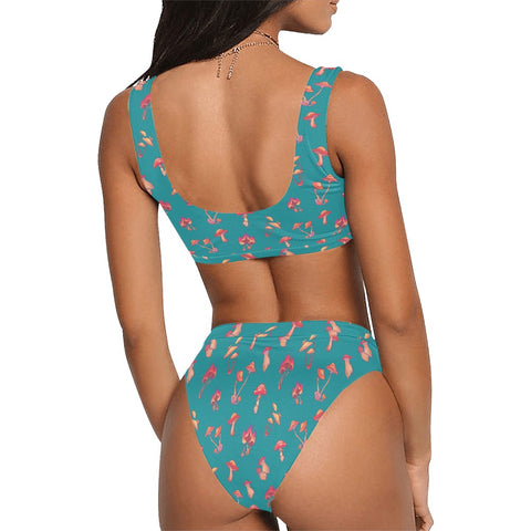 Mushroom-Womens-Bikini-Set-Teal-Model-Back-View