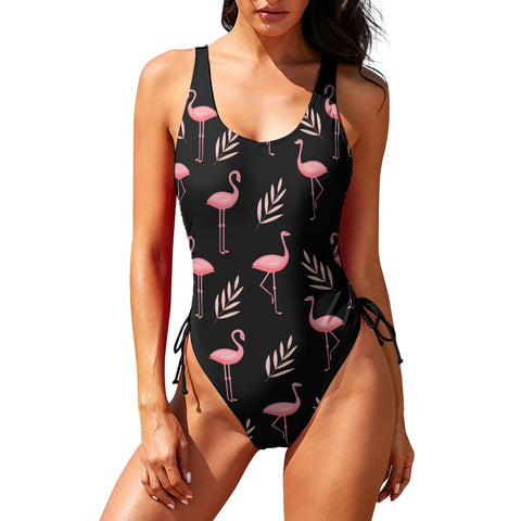 Flamingo-Women's-One-Piece-Swimsuit-Black-Model-Front-View