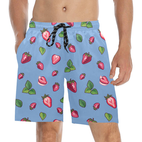 Strawberry-Mens-Swim-Trunks-Cornflower-Blue-Model-Front-View