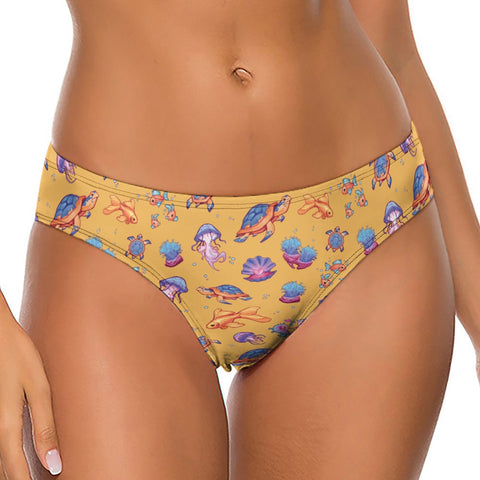 Sea-Life-Womens-Thong-Gold-Model-Front-View