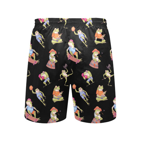 Frogs-Doing-Things-Men's-Swim-Trunks-Black-Back-View