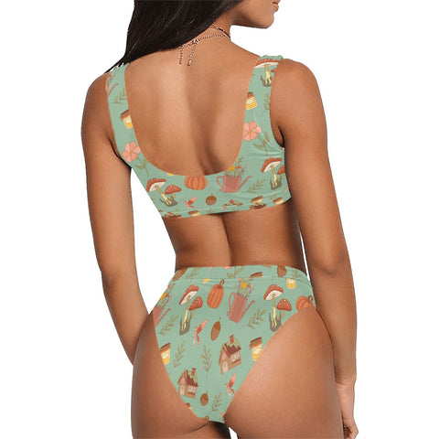 Cottage-Core-Womens-Bikini-Set-Mint-Green-Model-Back-View