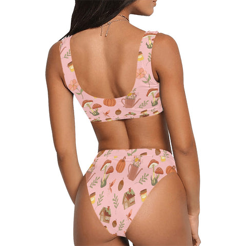 Cottage-Core-Womens-Bikini-Set-Pink-Model-Back-View