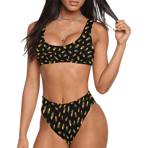Pineapple-Women's-Two-Piece-Bikini-Black-Model-Front-View