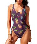 Flirty-Fruit-Women's-One-Piece-Swimsuit-Black-Eggplant-Model-Front-View