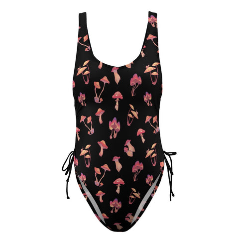 Mushroom-Womens-One-Piece-Swimsuit-Black-Product-Front-View