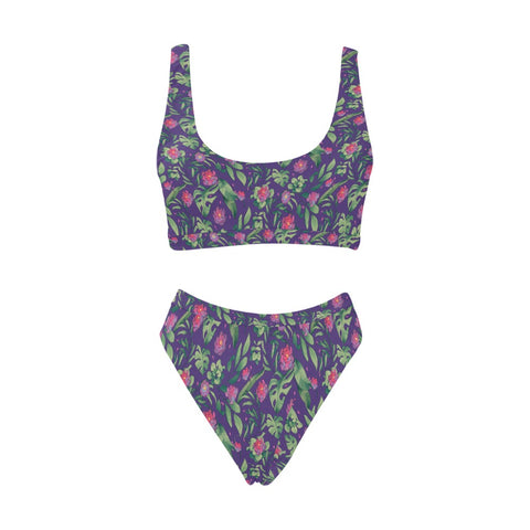 Jungle-Flower-Womens-Bikini-Set-Purple-Pink-Front-View
