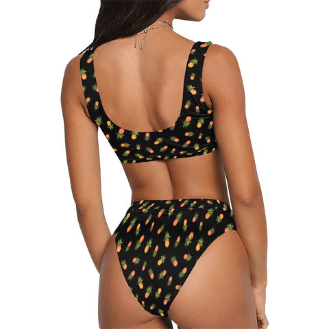 Pineapple-Women's-Two-Piece-Bikini-Black-Model-Back-View