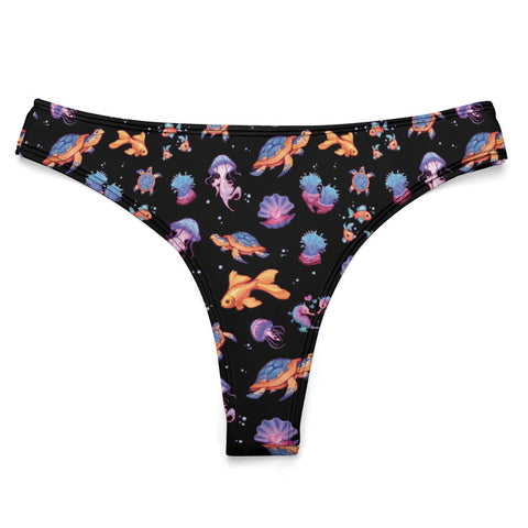 Sea-Life-Womens-Thong-Black-Product-Front-View