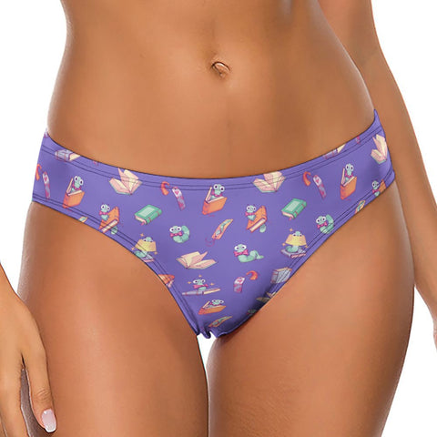 Book-Worm-Women's-Thong-Purple-Model-Front-View