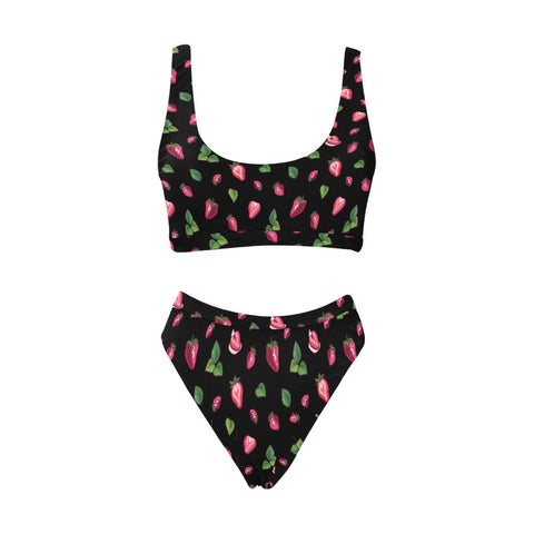 Strawberry-Womens-Bikini-Set-Black-Front-View