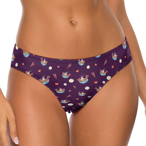 Ramen-Bowl-Women's-Thong-Dark-Purple-Model-Front-View